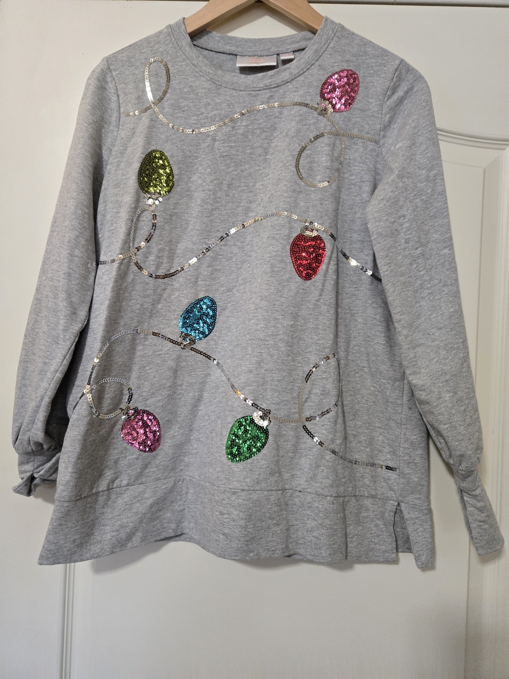 Belle by Kim Gravel Gray Sequin Holiday Light Sweater Festive